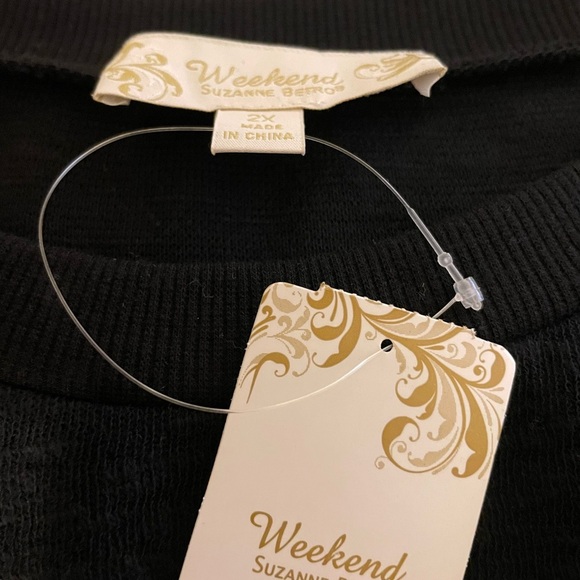 Weekend By Suzanne Betro Black Sweater Silver Sequined Sleeves Size 2X NWT - Picture 6 of 7